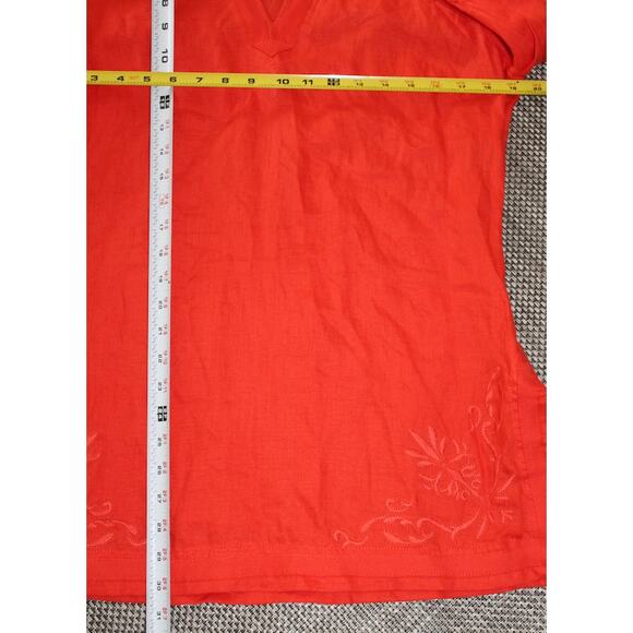 VALERIE STEVENS NWOT 100% Linen Orange Tone on Tone Floral Embroider Tunic Top M - Picture 6 of 6
